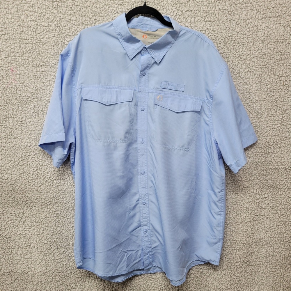 The American Outdoorsman Mens XXL Blue Short Sleeve Vented Fishing Shirt Ripstop